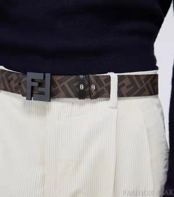 펜디 벨트 Brown Leather and Fabric Belt